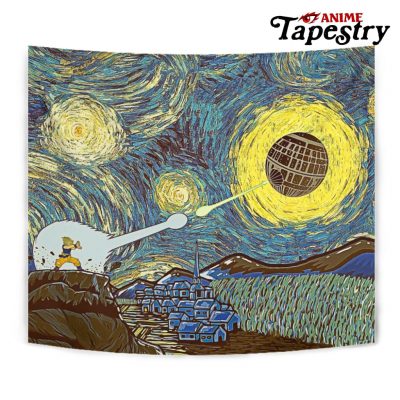 Goku vs Death Star Starry Night Tapestry