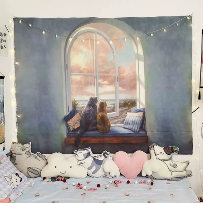 Cats Beside Window Tapestry Room Decor