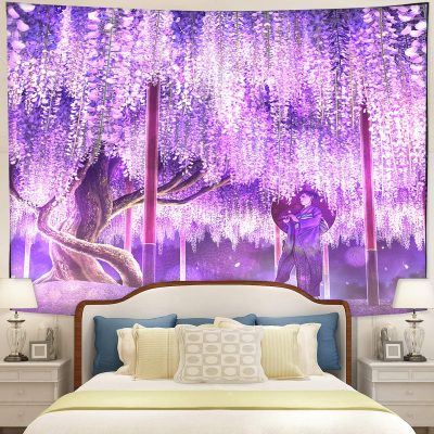 Anime Girl under blossom tree Tapestry Room Decor