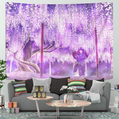 Anime Girl under blossom tree Tapestry Room Decor