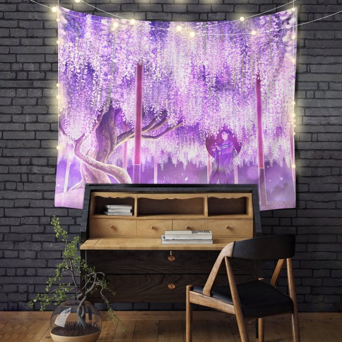 Anime Girl under blossom tree Tapestry Room Decor