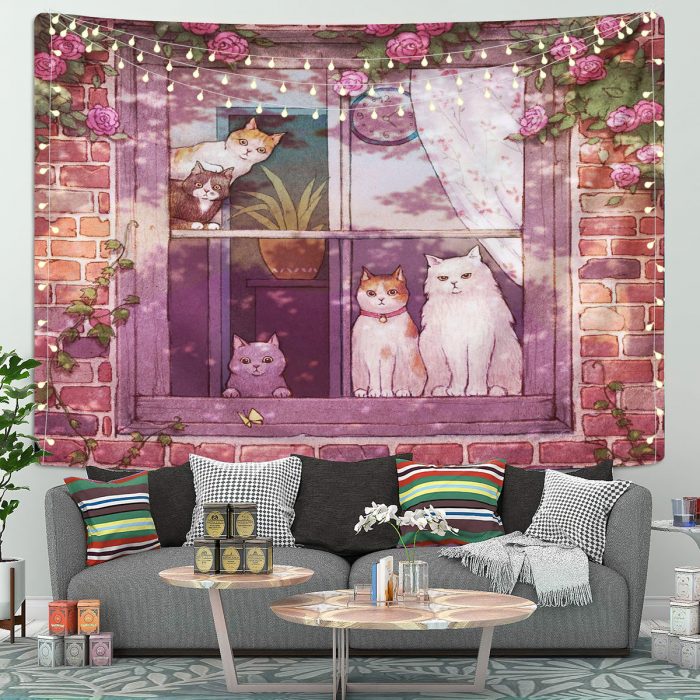 Cat On The Window Tapestry Room Decor