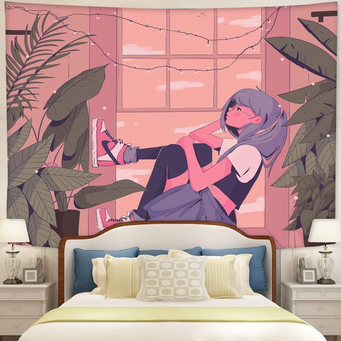 Chill Lofi Girl Art Tapestry Room Decor