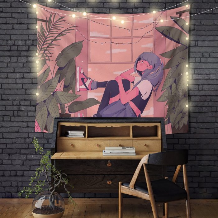 Chill Lofi Girl Art Tapestry Room Decor