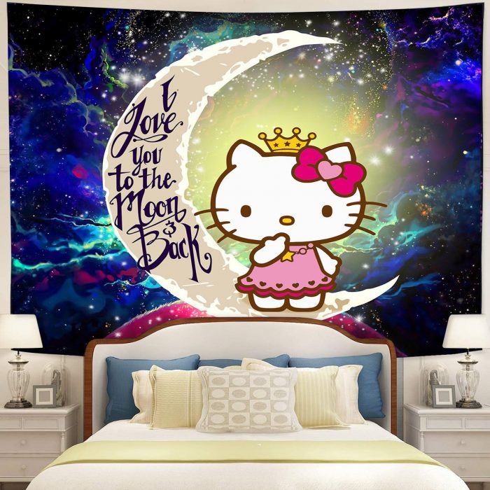 Cute Hello Kitty Moon And Back Galaxy Tapestry Room Decor