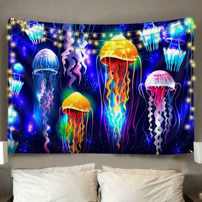 Jellyfishes Glowing Underwater Tapestry Room Decor