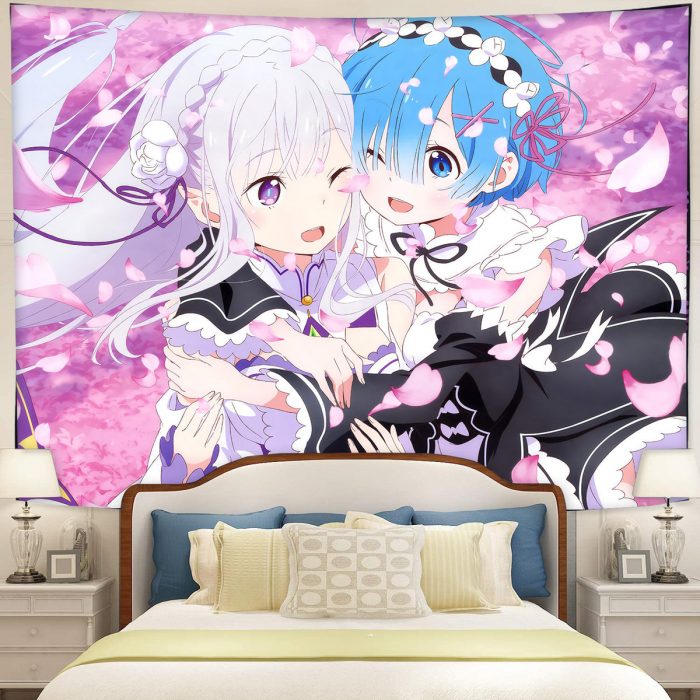 Ram And Emilia Rezero Anime Tapestry Room Decor