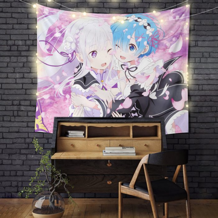 Ram And Emilia Rezero Anime Tapestry Room Decor