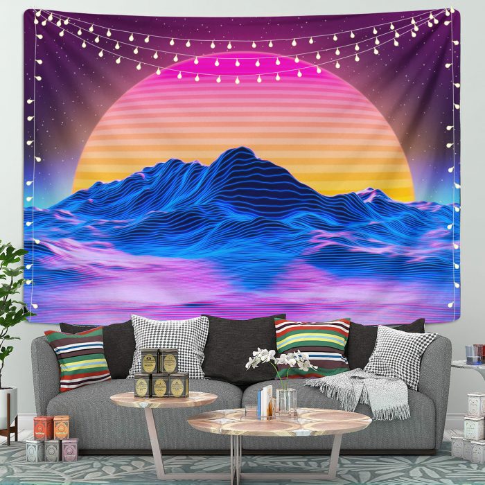 Retro Computer Aesthetic Sunset Tapestry Room Decor