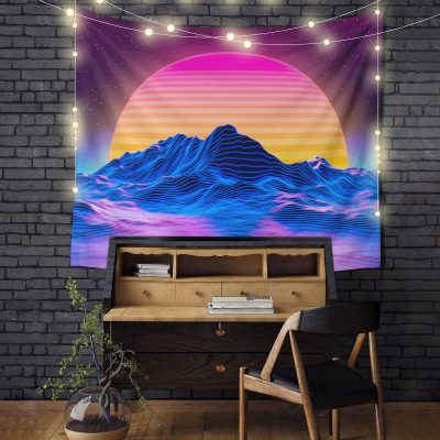 Retro Computer Aesthetic Sunset Tapestry Room Decor