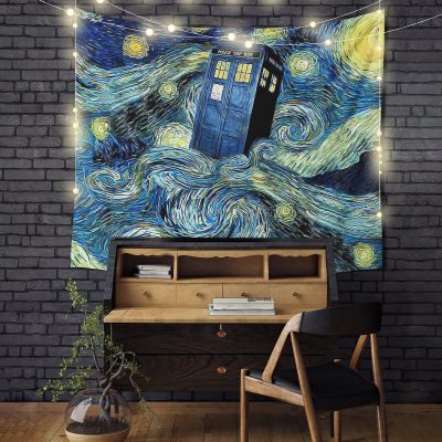 Starry Night Police Telephone Box Tapestry Room Decor