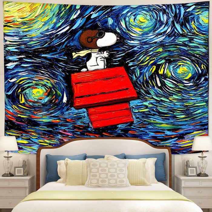 Starry Night Snoopy Dog Fly Tapestry Room Decor