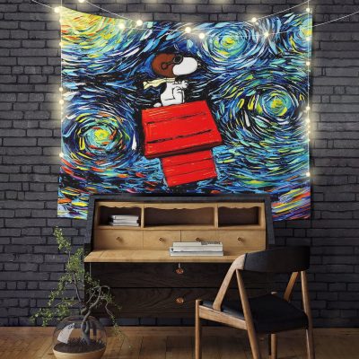 Starry Night Snoopy Dog Fly Tapestry Room Decor