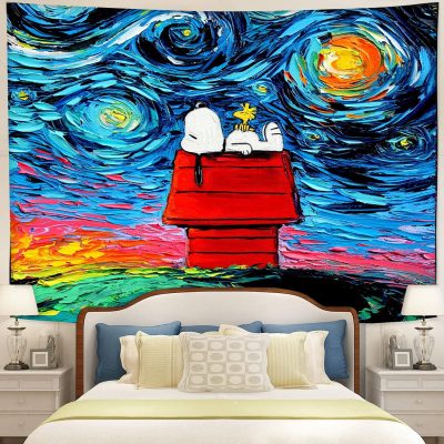 Starry Night Snoopy Dog Tapestry Room Decor