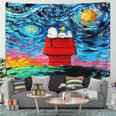 Starry Night Snoopy Dog Tapestry Room Decor