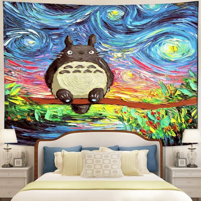 Starry Night Totoro Tapestry Room Decor