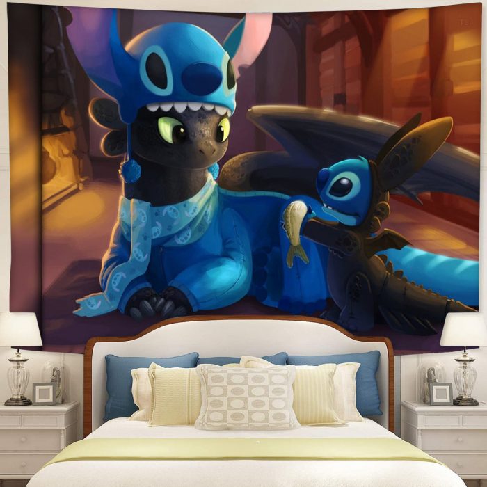 Stitch Toothless How To Train Your Dragon Tapestry Room Decor