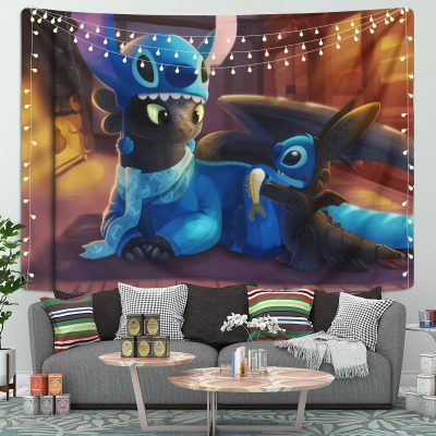 Stitch Toothless How To Train Your Dragon Tapestry Room Decor