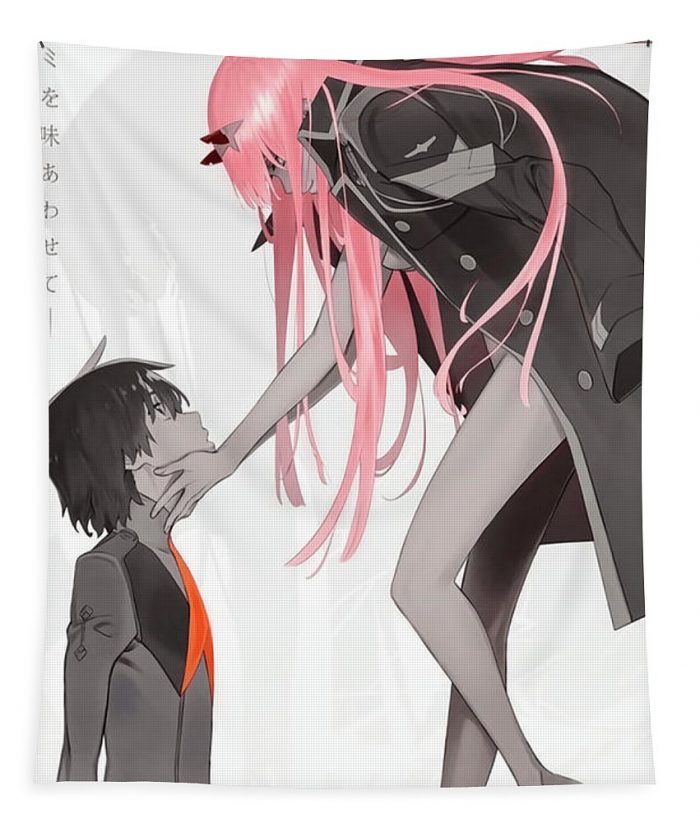 darling in the franxx hiro and zero two canvas gray white - Anime Tapestry Store