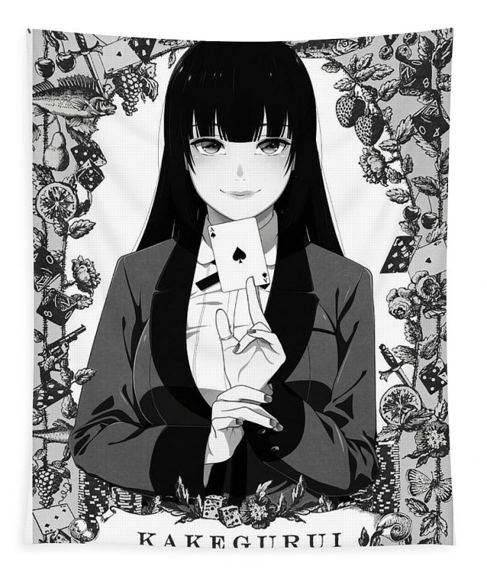 jabami yumeko cover kakegurui black and white phillips finley - Anime Tapestry Store