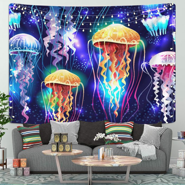 Jellyfishes Glowing Underwater Tapestry Room Decor