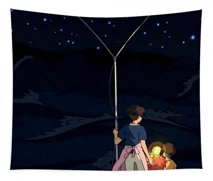 ponyo darkness and stars ghibli landscape jhans butterblumenhaus 1 - Anime Tapestry Store