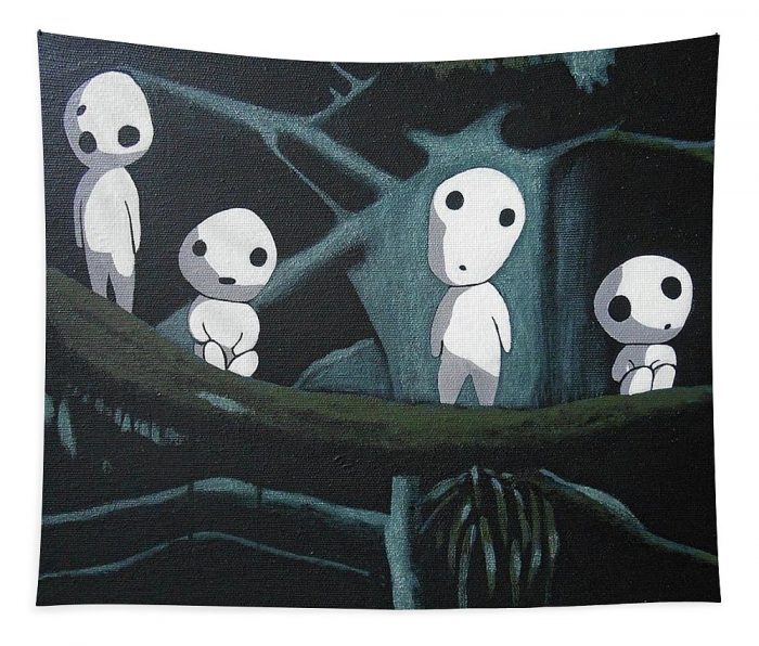 studio ghibli princess mononoke forest spirit elf kodama glow in the dark maryna povhanych - Anime Tapestry Store